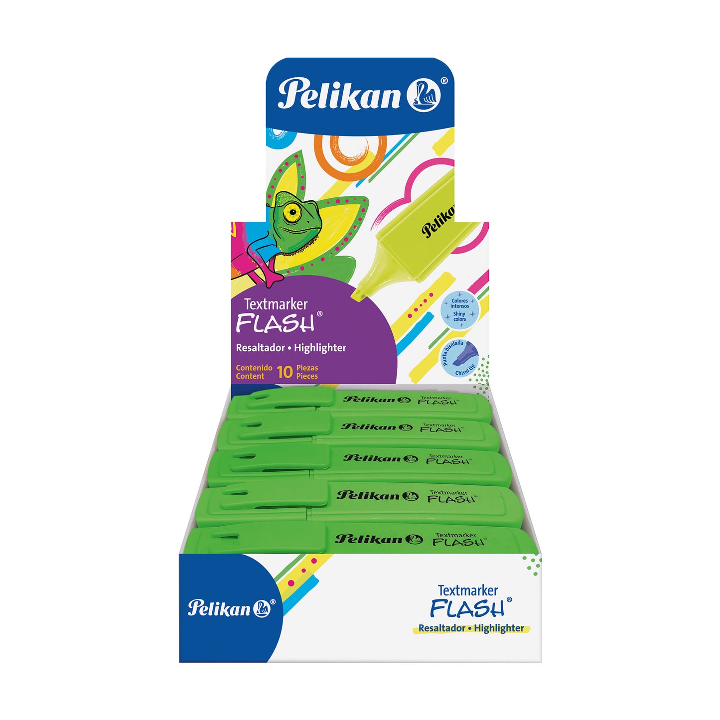 RESALTADOR FLASH NEÓN VERDE C/10